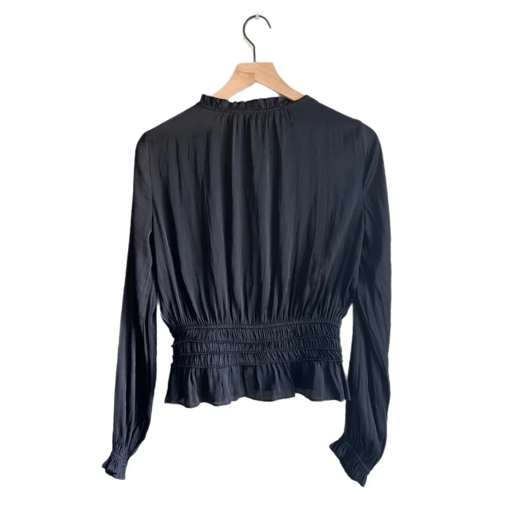 EXPRESS Peplum Tie Neck Black Blouse - Picture 2 of 5